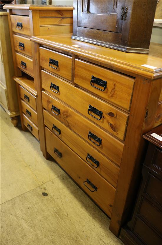 Pine chest of drawers & pair of bedside chests